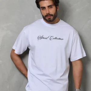 Erkek Bisiklet Yaka Baskılı Kısa Kol T-Shirt - Beyaz